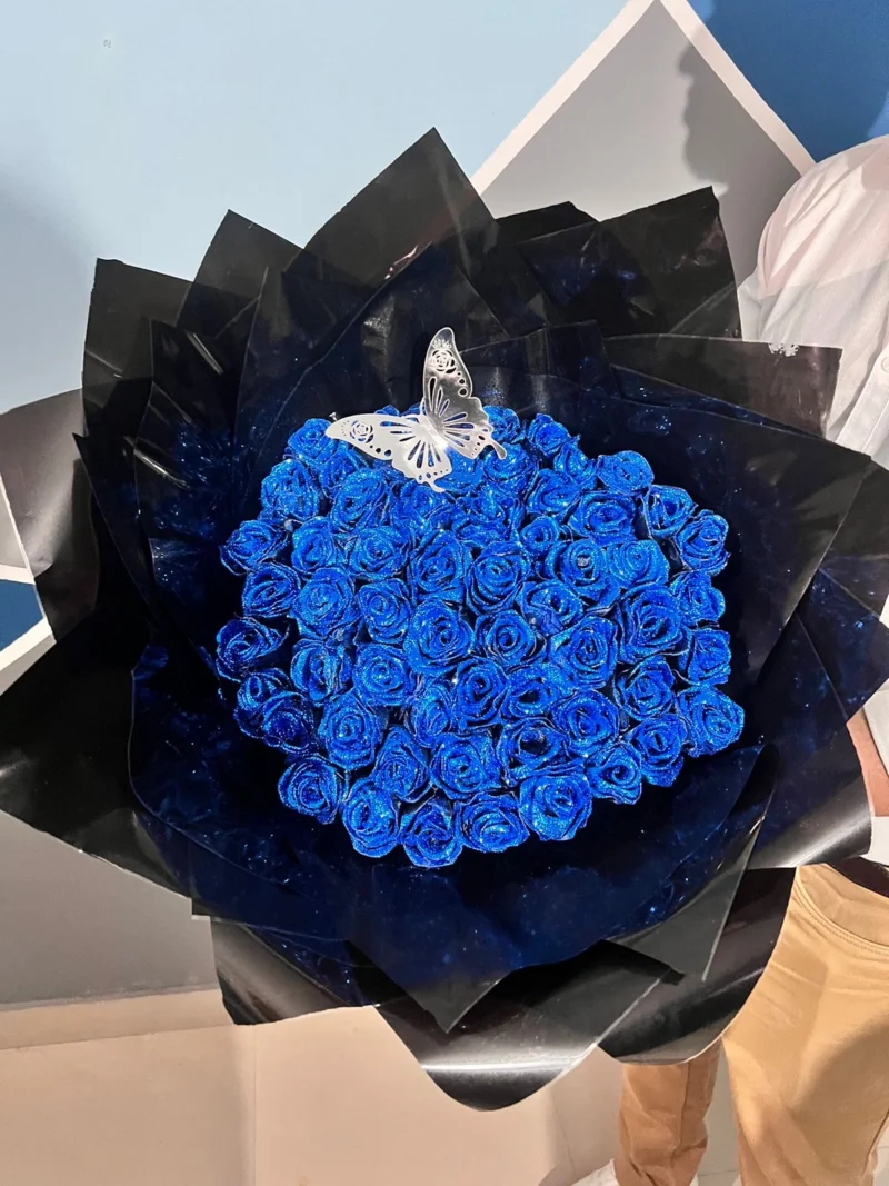 Midnight Blue Ribbon Flower Bouquet