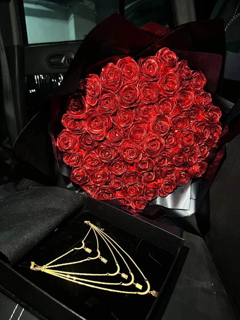WhatsApp Image 2026-06-25 at 10.32.25 PM Royal Crimson Ribbon Flower Bouquet