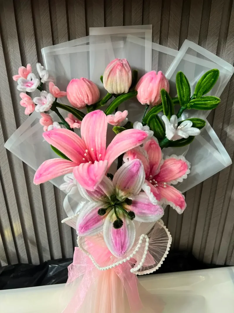 The Grand Luxury Chenille Stem Floral Bouquet (Pink & White)