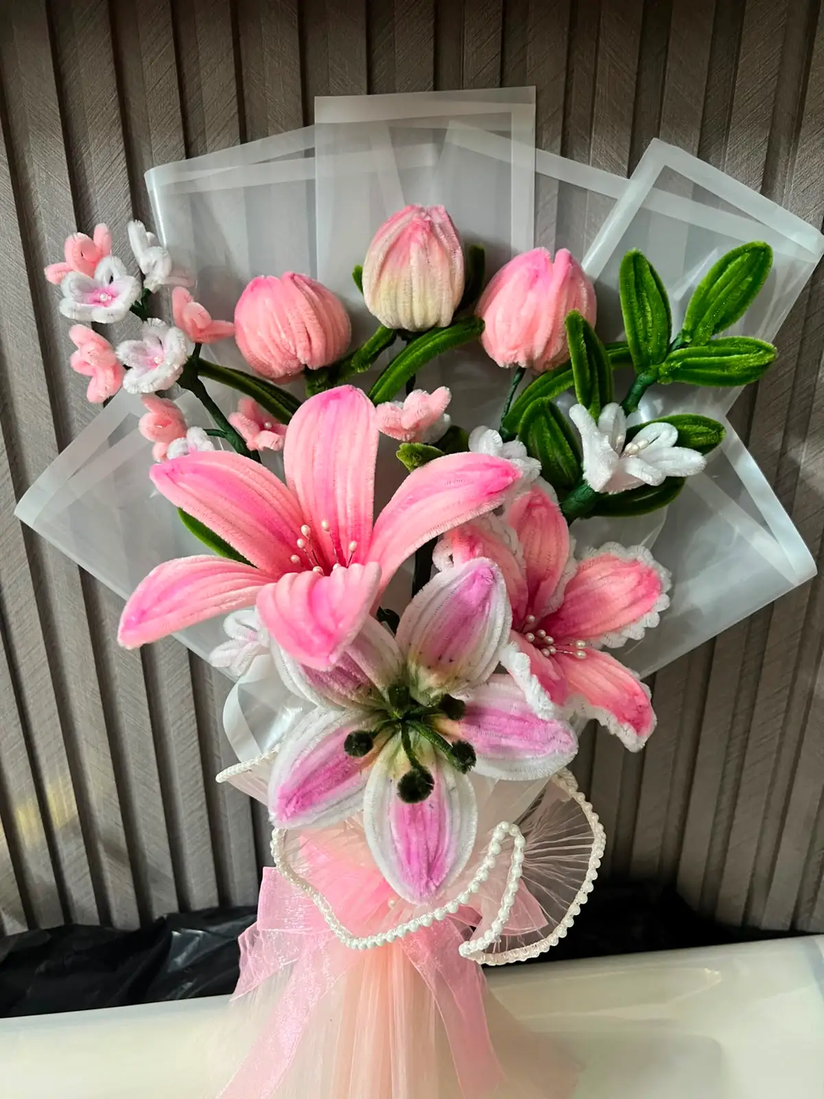 The Grand Luxury Chenille Stem Floral Bouquet (Pink & White)