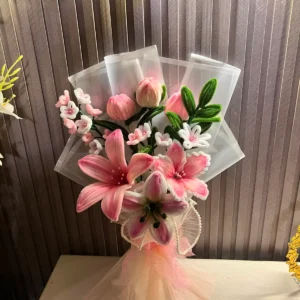 The Grand Luxury Chenille Stem Floral Bouquet (Pink & White)
