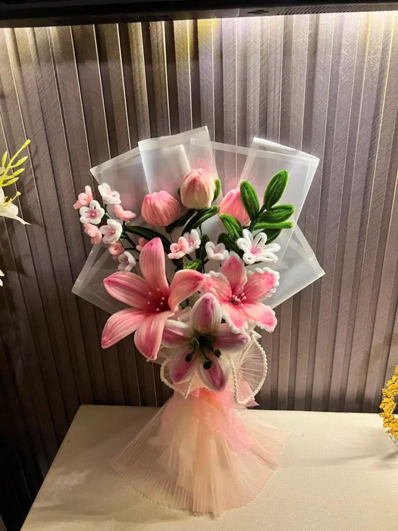 The Grand Luxury Chenille Stem Floral Bouquet (Pink & White)
