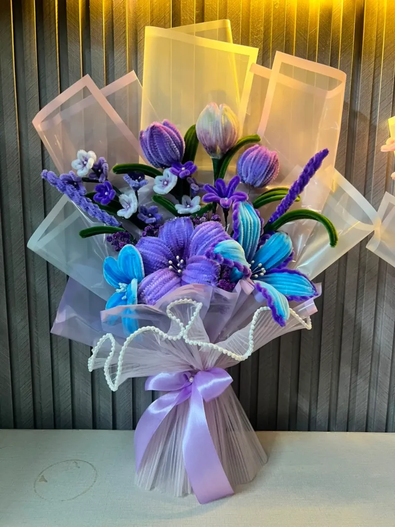 The Grand Luxury Chenille Stem Floral Bouquet (Lavender & Blue)