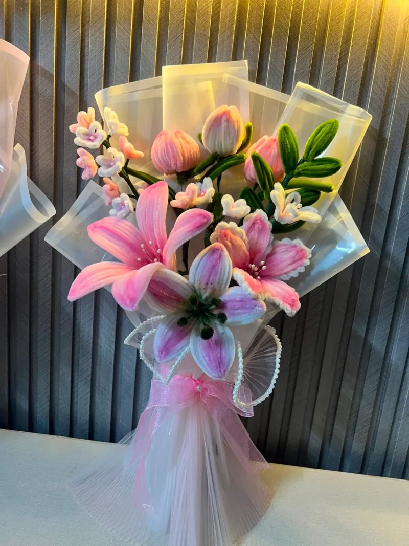 The Grand Luxury Chenille Stem Floral Bouquet (Pink & White)