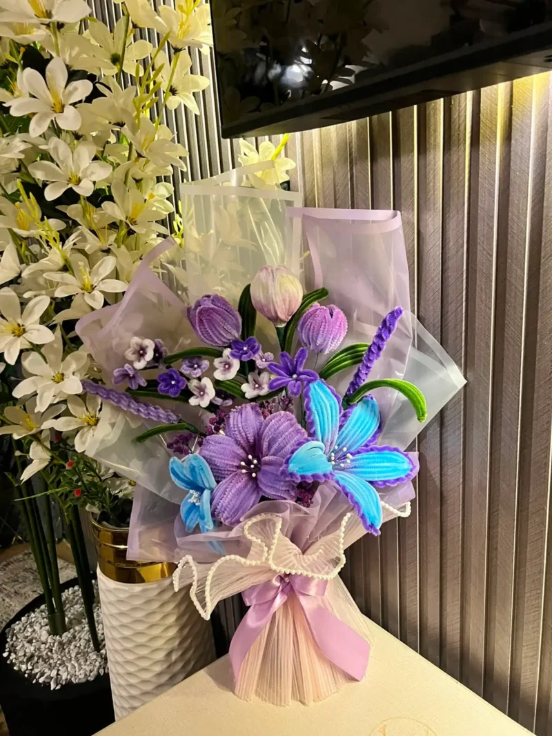 The Grand Luxury Chenille Stem Floral Bouquet (Lavender & Blue)