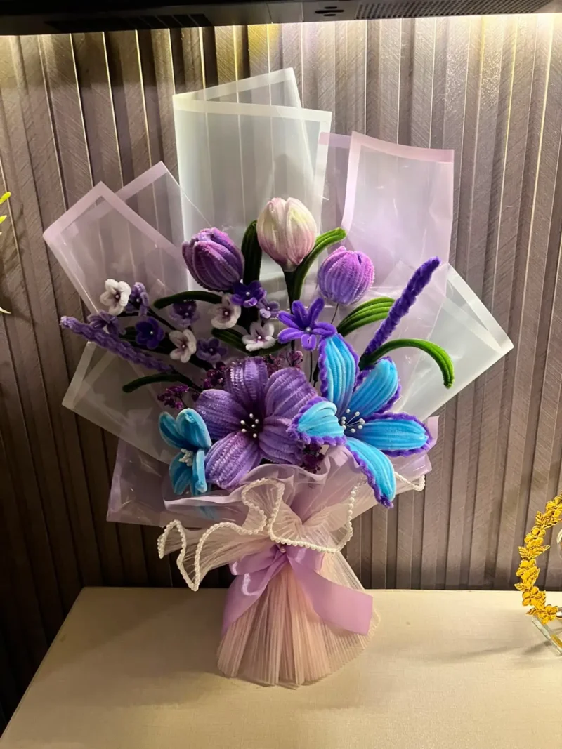 The Grand Luxury Chenille Stem Floral Bouquet (Lavender & Blue)