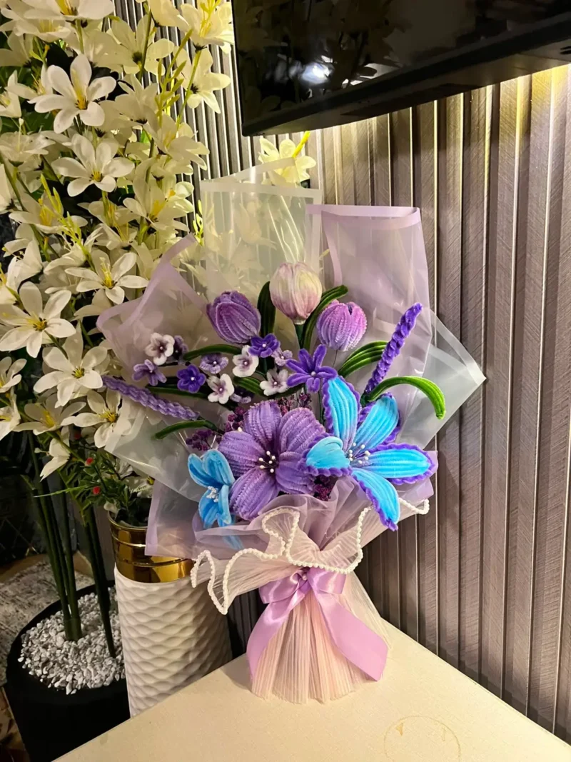 The Grand Luxury Chenille Stem Floral Bouquet (Lavender & Blue)