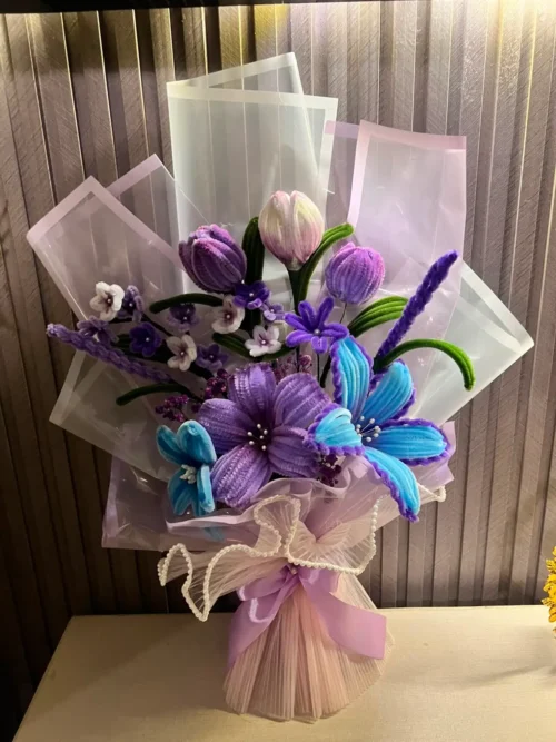 The Grand Luxury Chenille Stem Floral Bouquet (Lavender & Blue)