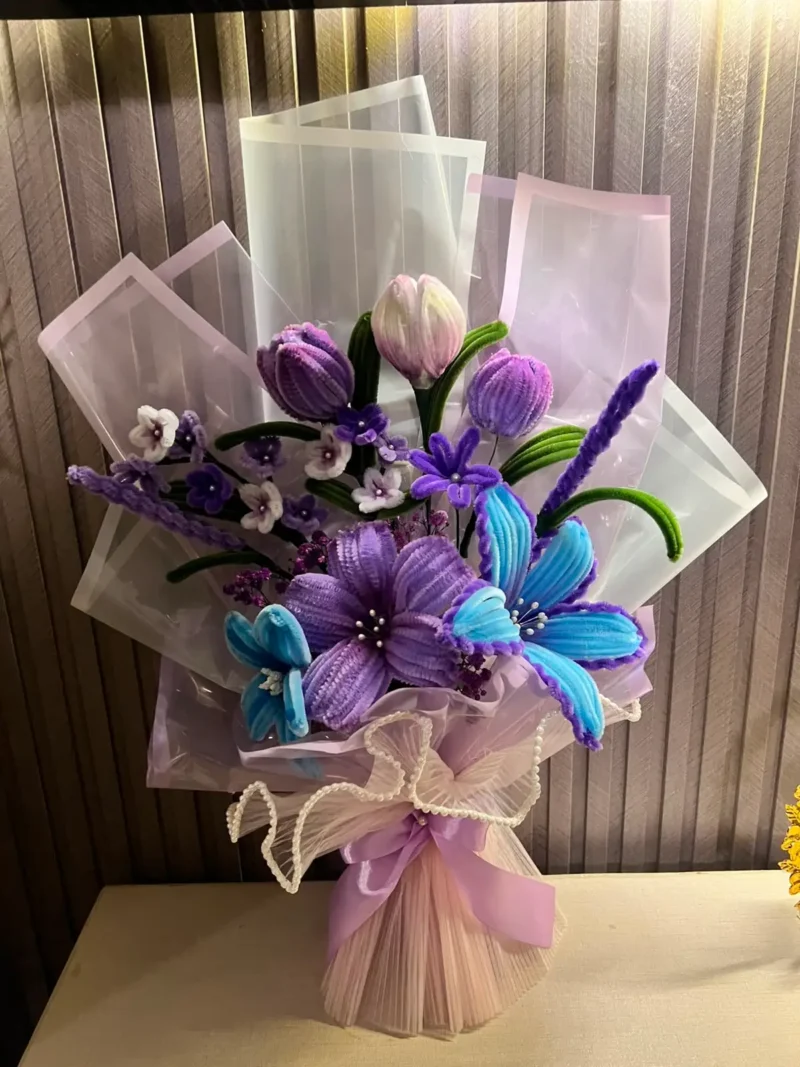 The Grand Luxury Chenille Stem Floral Bouquet (Lavender & Blue)
