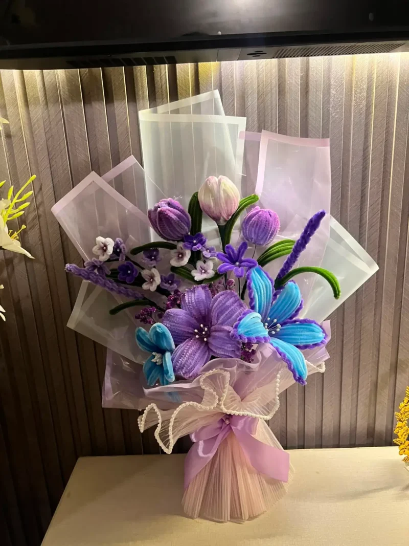 The Grand Luxury Chenille Stem Floral Bouquet (Lavender & Blue)