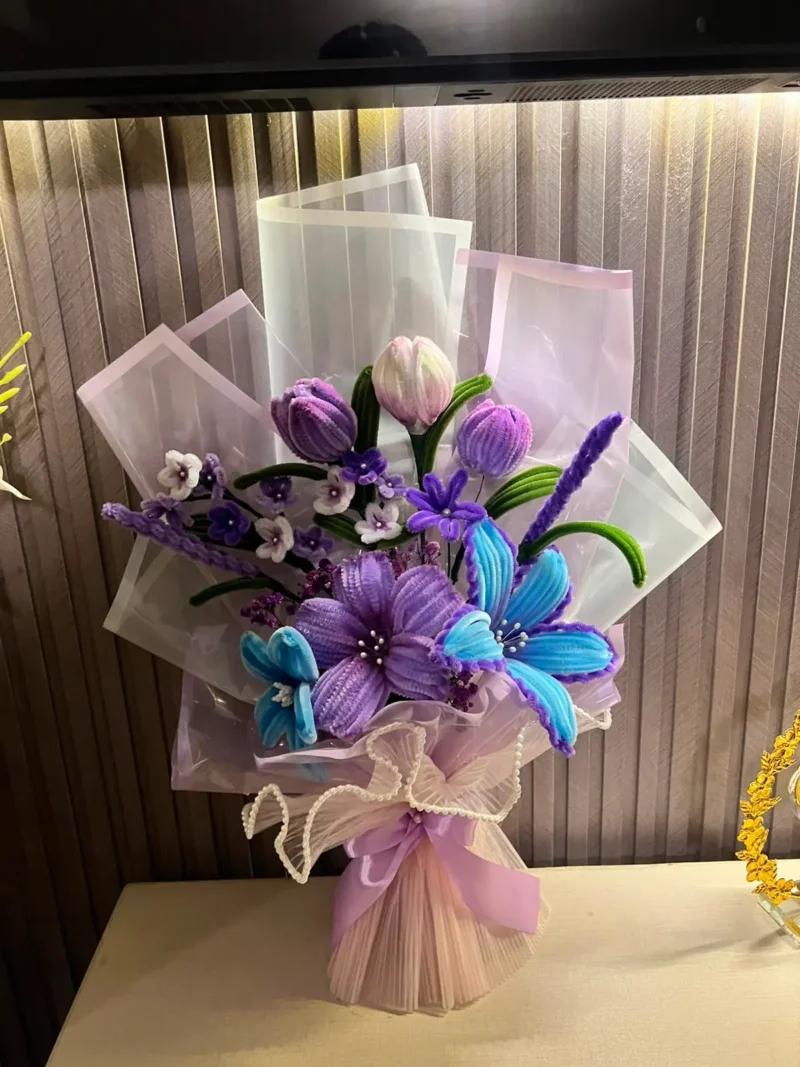 The Grand Luxury Chenille Stem Floral Bouquet (Lavender & Blue)