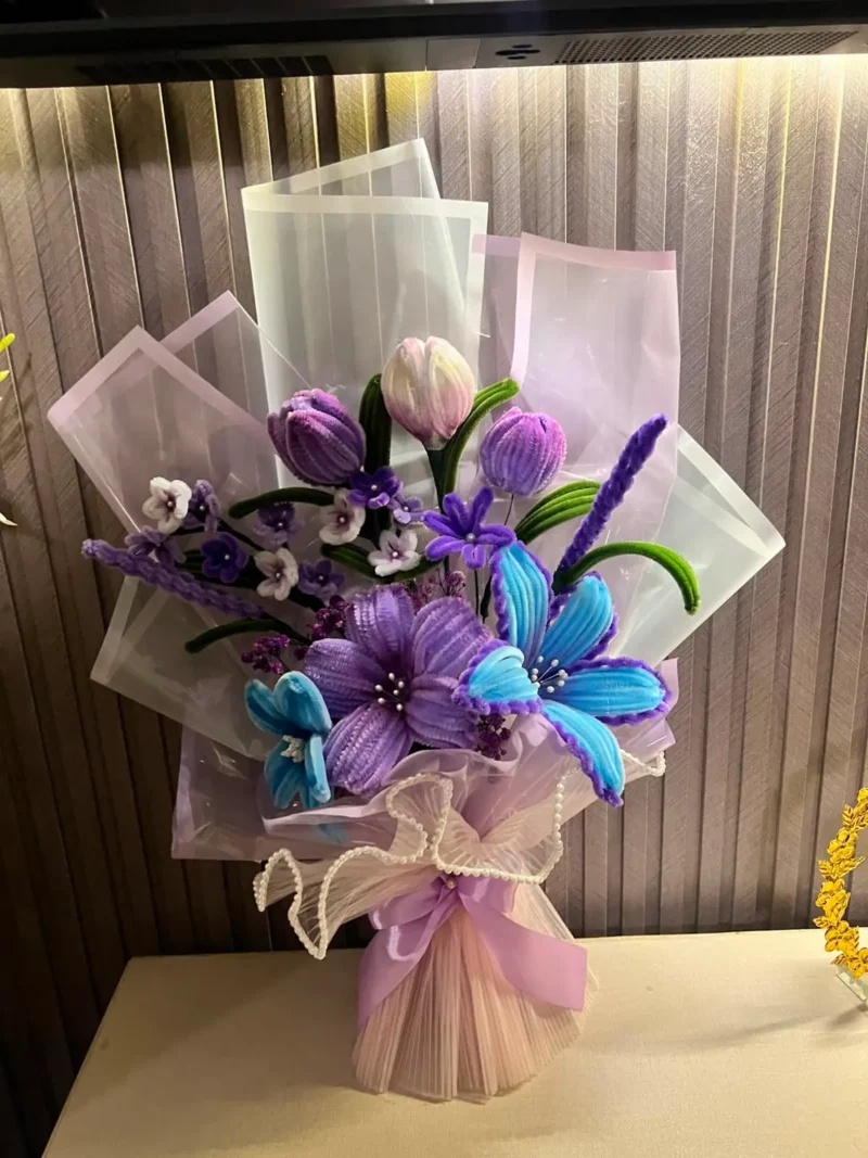 The Grand Luxury Chenille Stem Floral Bouquet (Lavender & Blue)