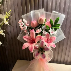 The Grand Luxury Chenille Stem Floral Bouquet (Pink & White)