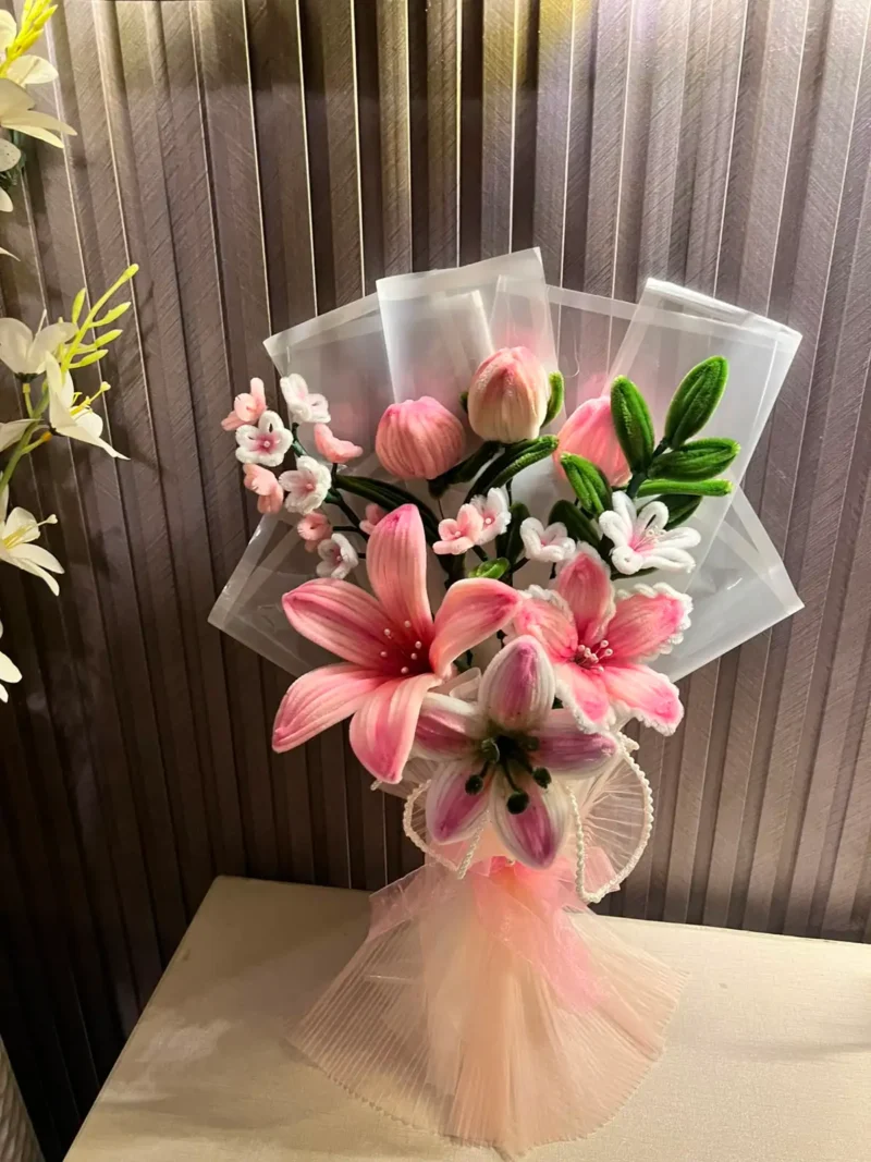 The Grand Luxury Chenille Stem Floral Bouquet (Pink & White)