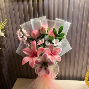 The Grand Luxury Chenille Stem Floral Bouquet (Pink & White)