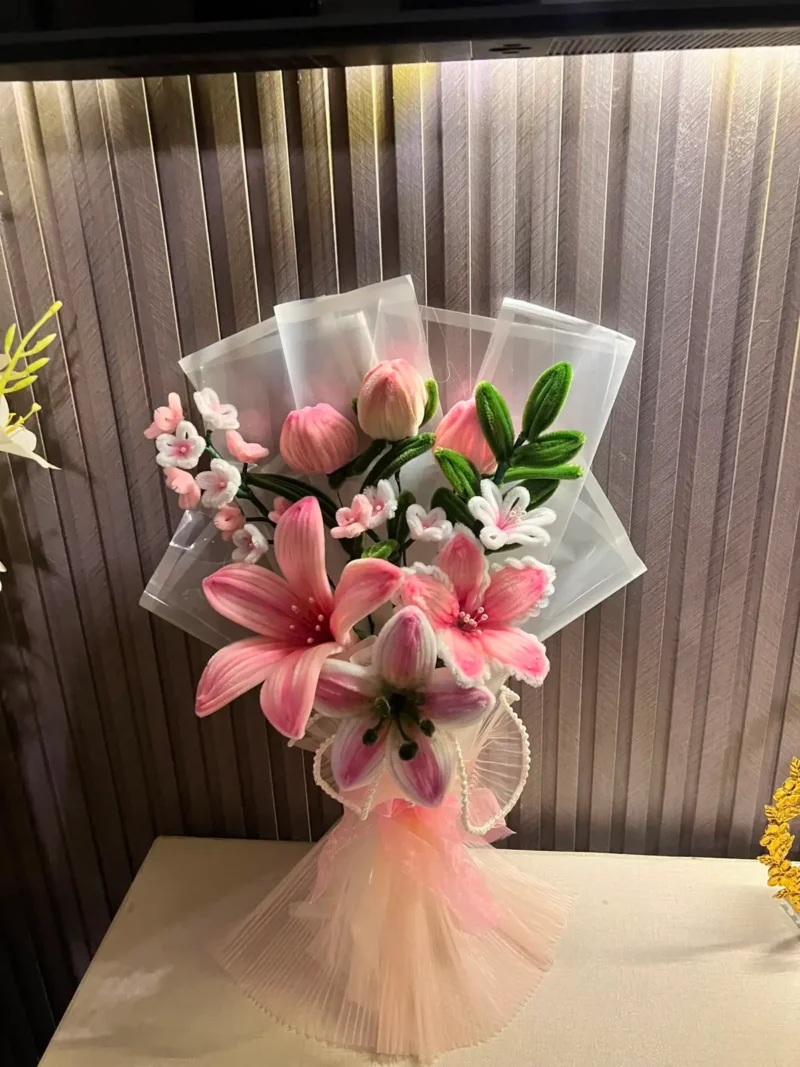 The Grand Luxury Chenille Stem Floral Bouquet (Pink & White)